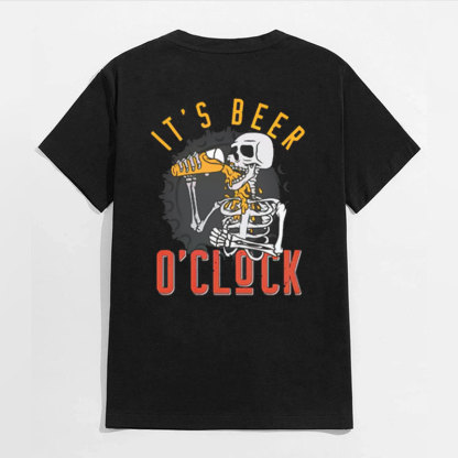 IT'S BEER O'CLOCK Skeleton Black Print T-shirt