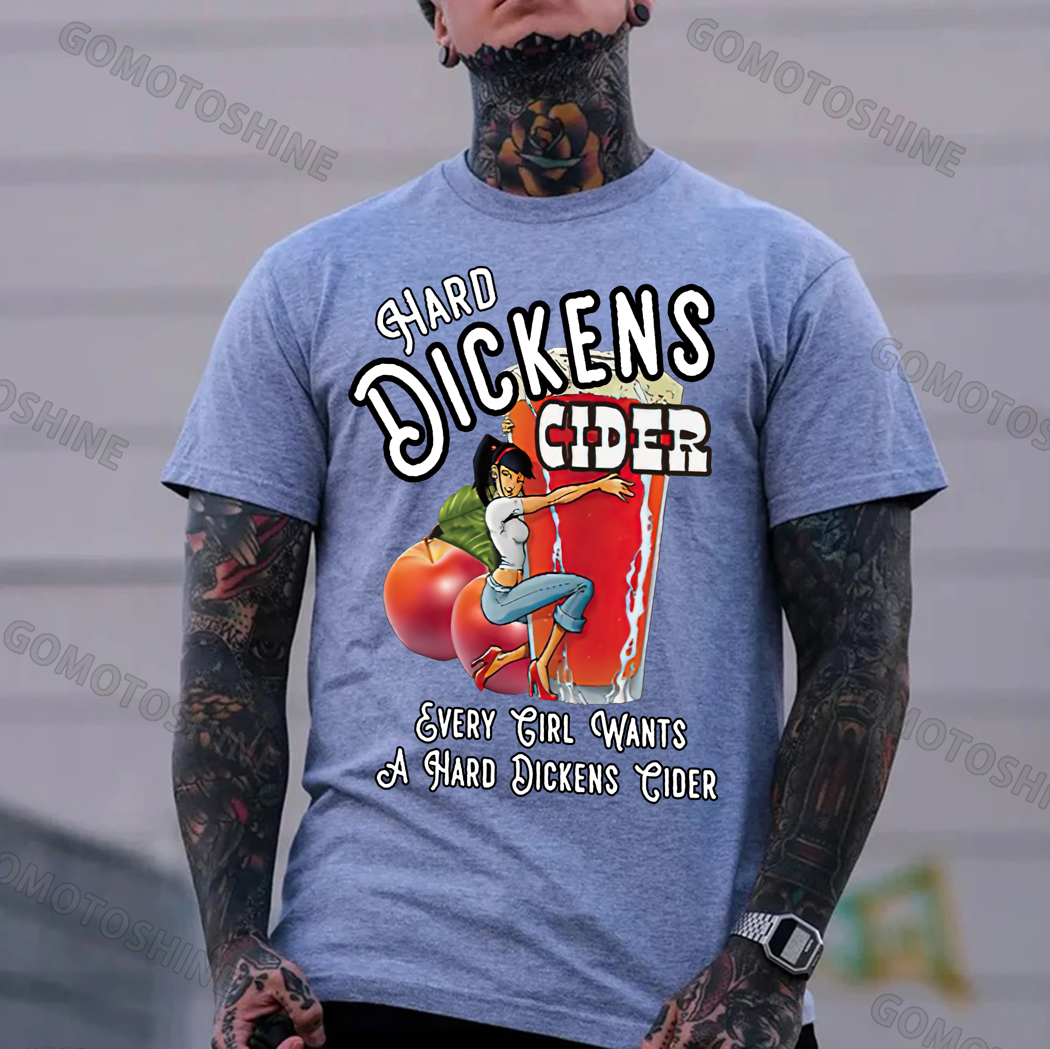 HARD DICKENS Sexy Lady with Fruit Juice Black Print T-shirt