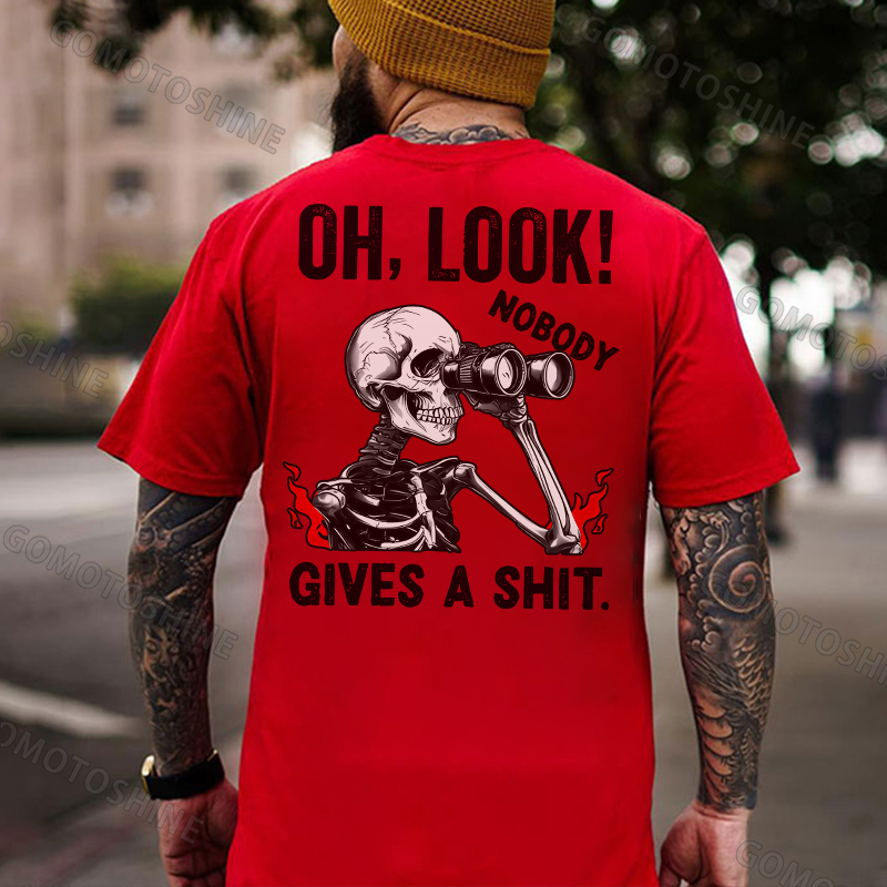 OH LOOK NOBODY GIVES A SHIT Skeleton&Telescope Print Men's T-Shirt