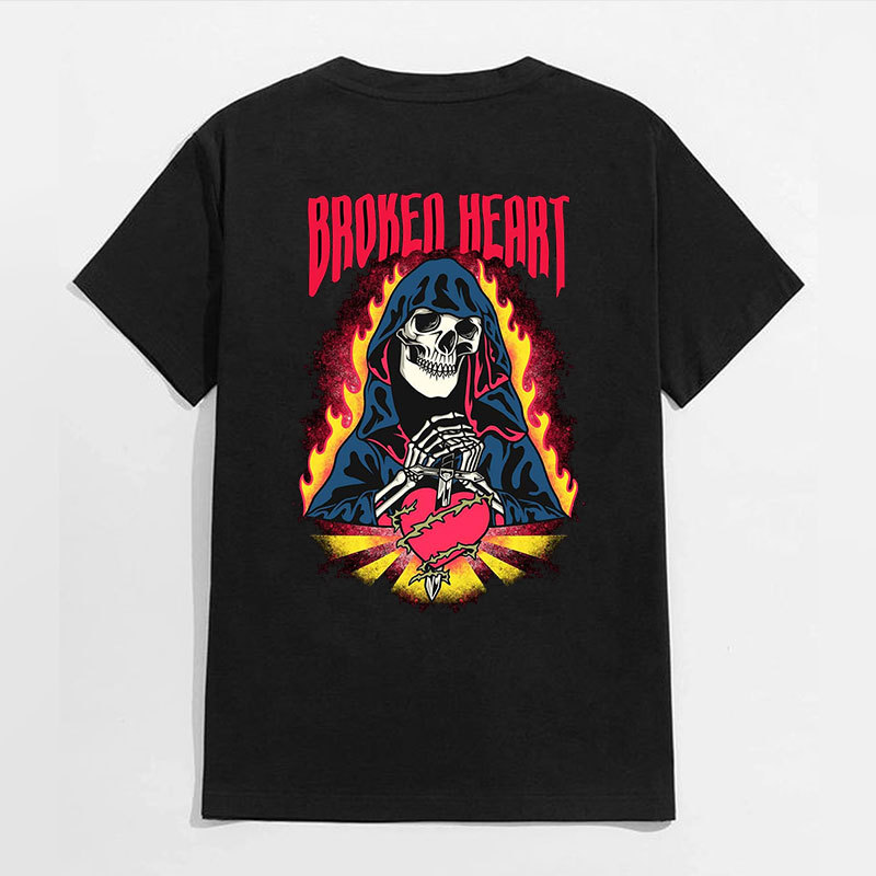 BROKEN HEART Skeleton Black Print T-shirt