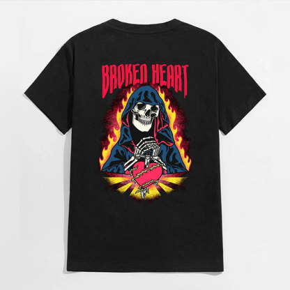 BROKEN HEART Skeleton Black Print T-shirt