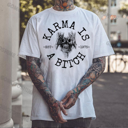 KARMA IS A BITCH Skull With OK Print Men's T-Shirt