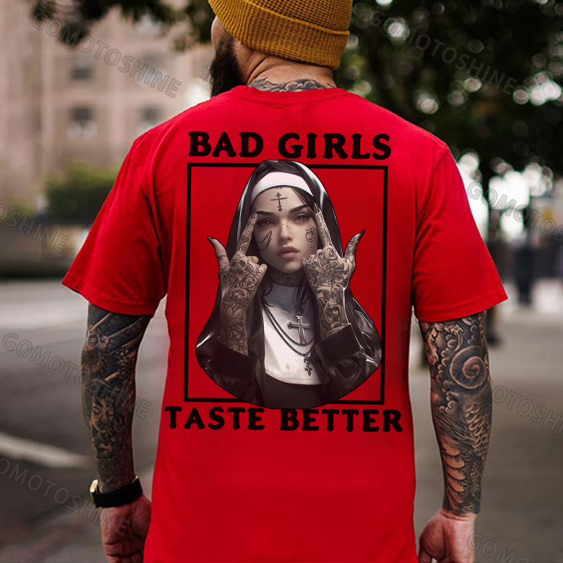 BAD GIRLS TASTE BETTER Defiant Nun Print Men's T-Shirt