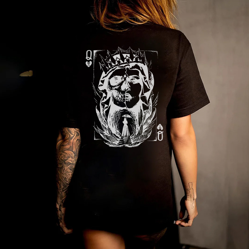 Skull Queen Card Print Women's T-shirt