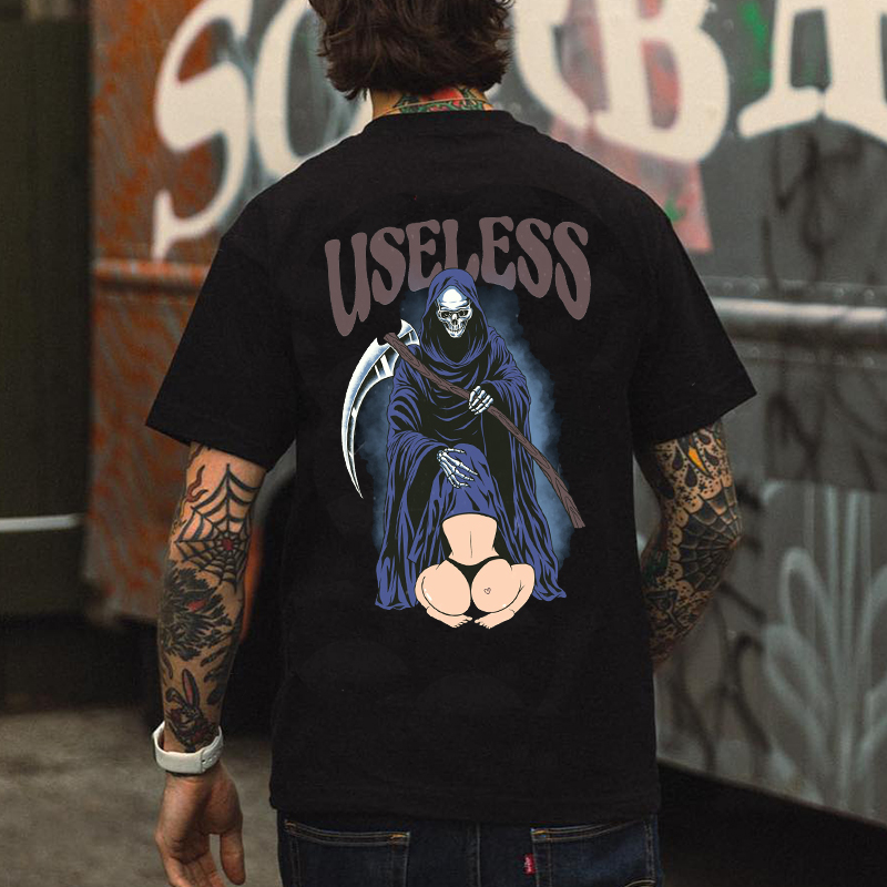 USELESS Skeleton Black Print T-shirt