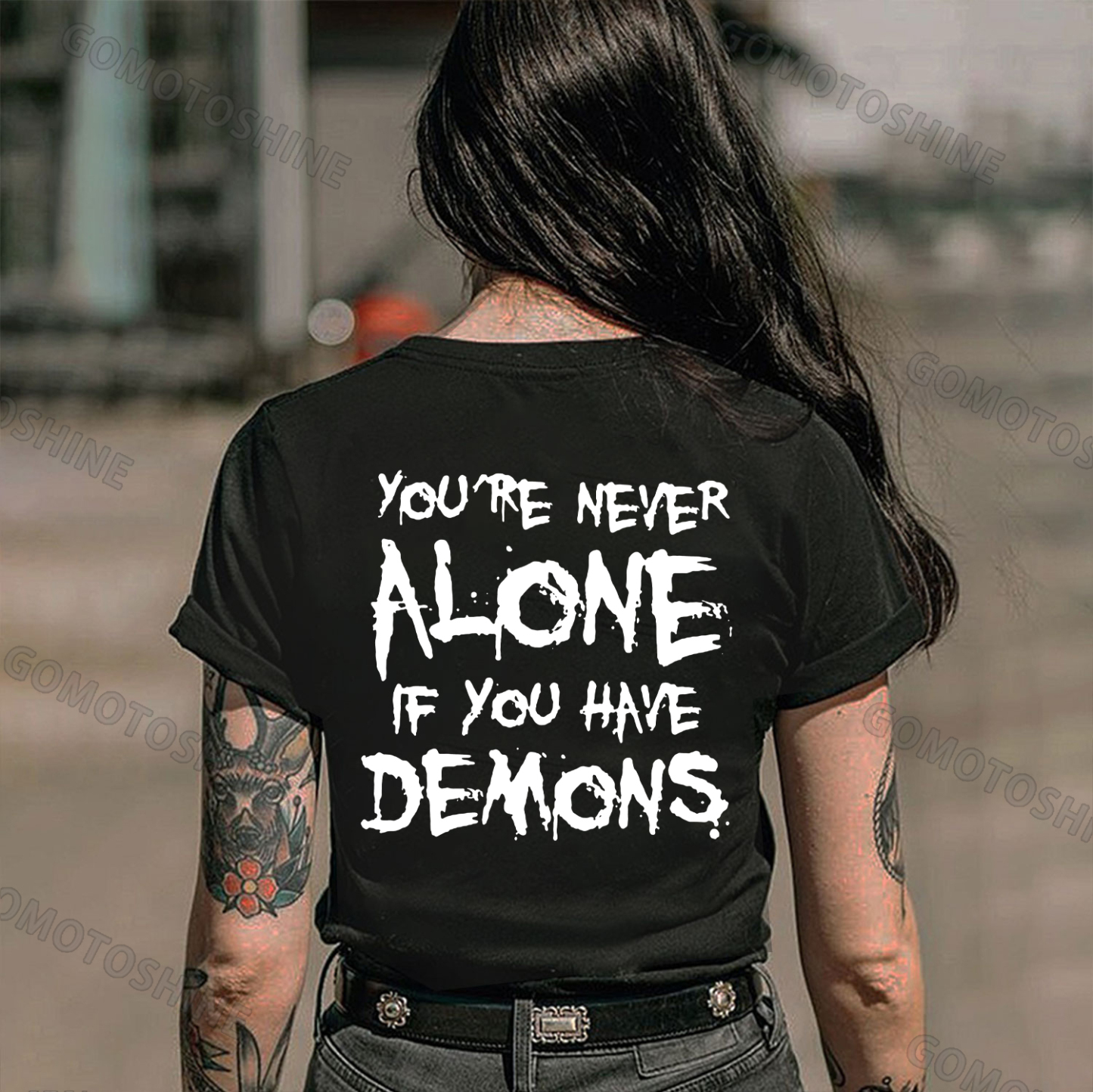YOU'RE NEVER ALONE IF YOU HAVE DEMONS Print Women's T-shirt