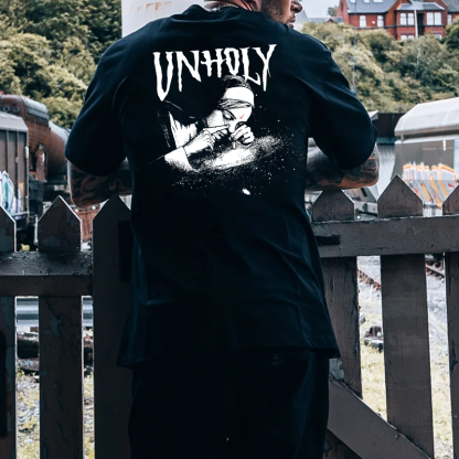 UNHOLY Nun Smoking Dark Style Black Print T-shirt