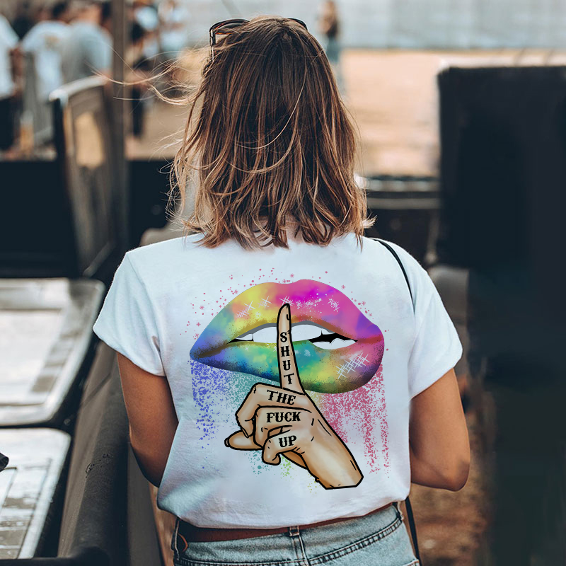 SHUT THE FUCK UP Iridescent Lips Print Women's T-shirt
