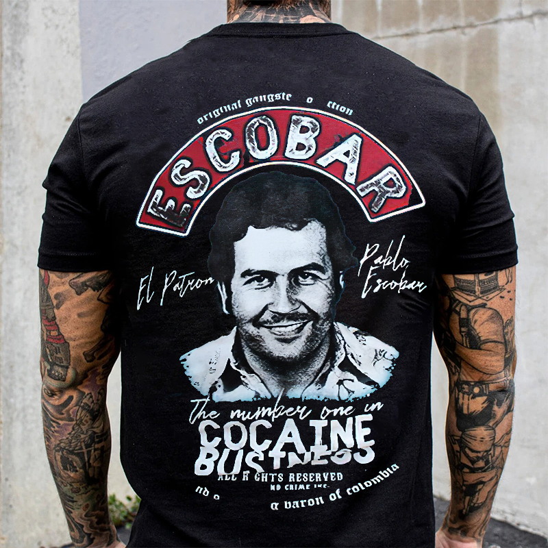 Escobar cocaine drug lord portrait printed fitness T-shirt