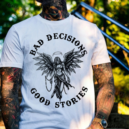 BAD DECISIONS GOOD STORIES Imprisoned Angel Print Men's T-Shirt