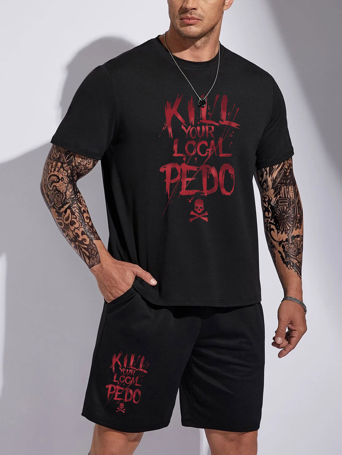 KILL YOUR LOCAL PEDO Black Printed Suit