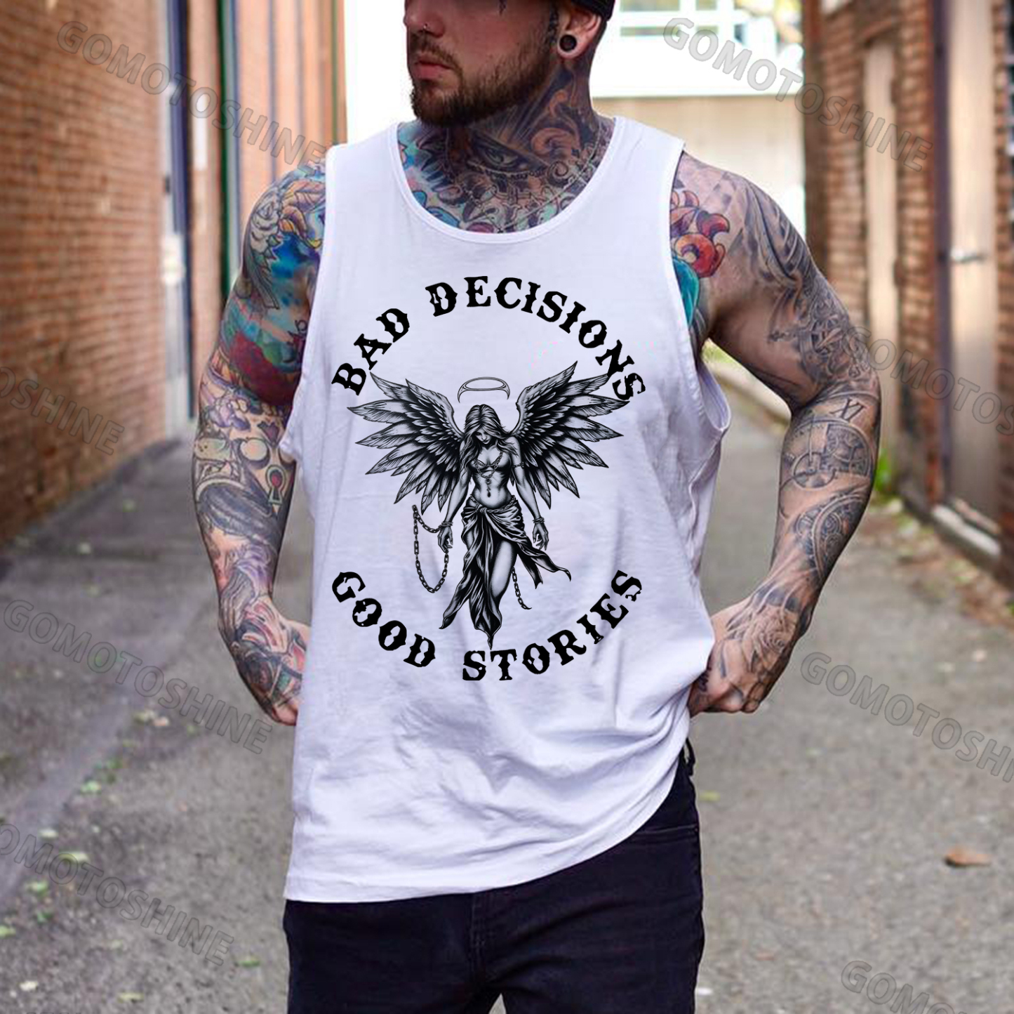 BAD DECISIONS GOOD STORIES Angel Print Men's Vest