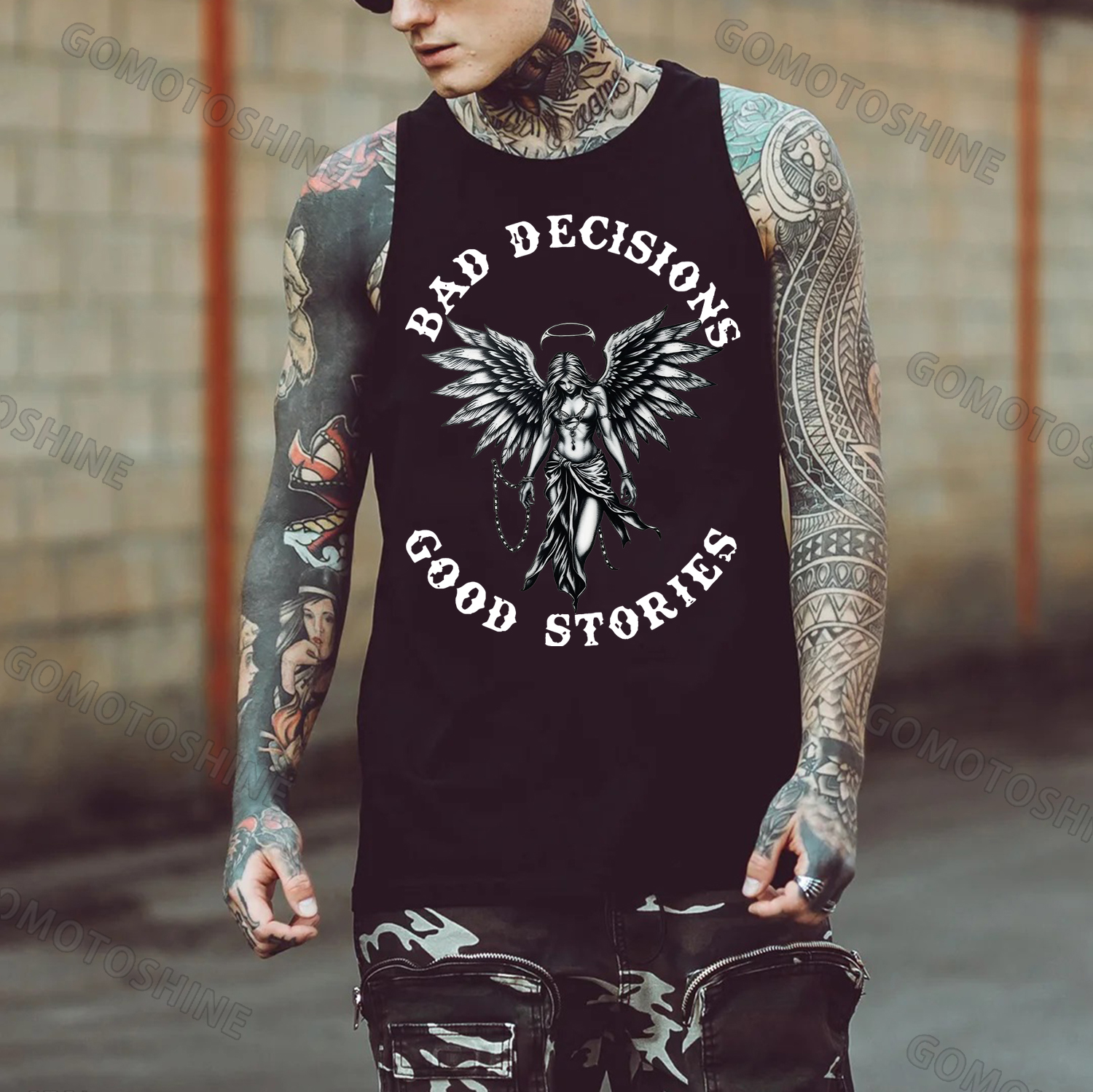 BAD DECISIONS GOOD STORIES Angel Print Men's Vest