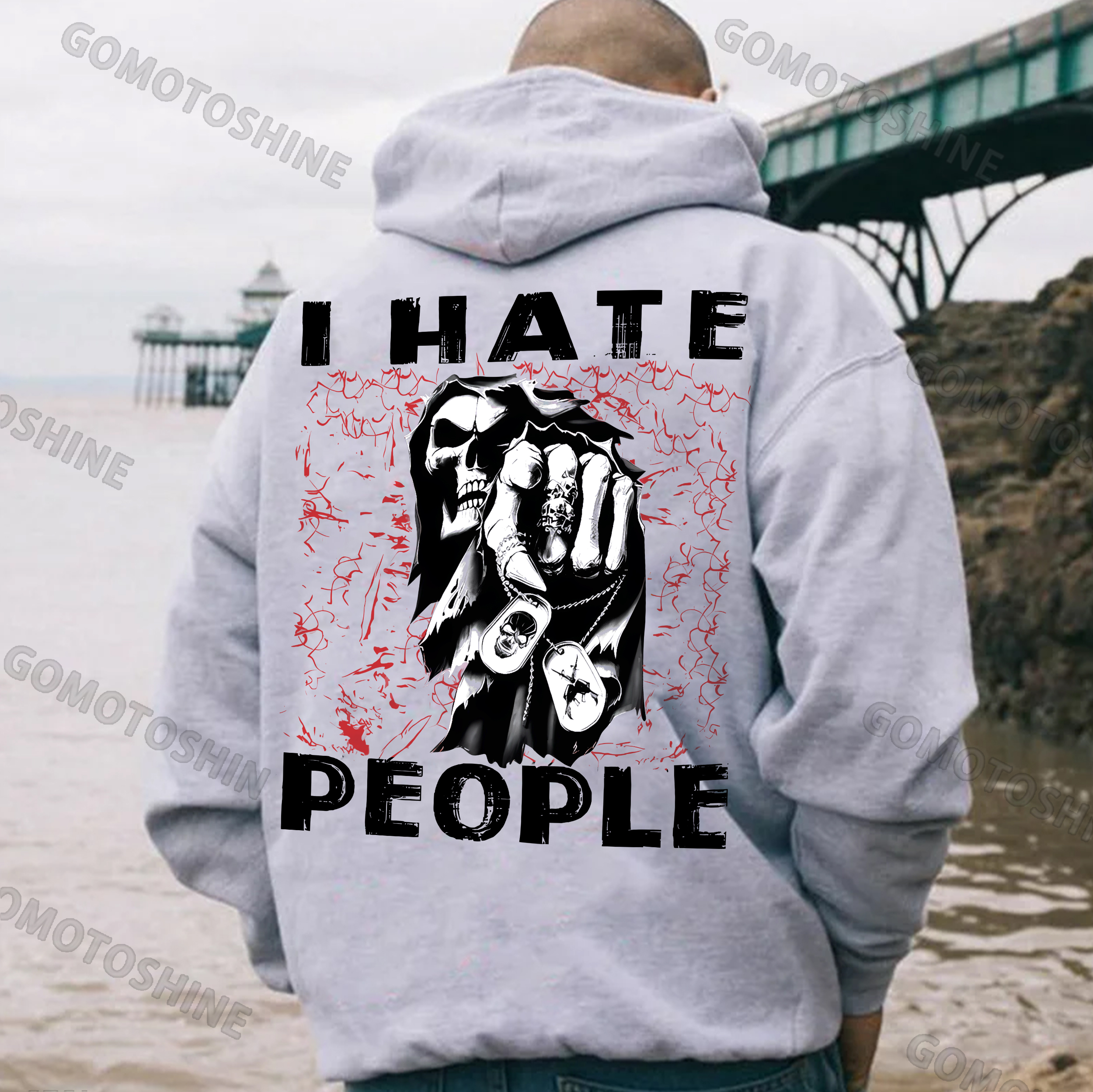 I HATE PEOPLE Defiant Skeleton Print Men's Hoodie