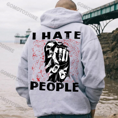 I HATE PEOPLE Defiant Skeleton Print Men's Hoodie