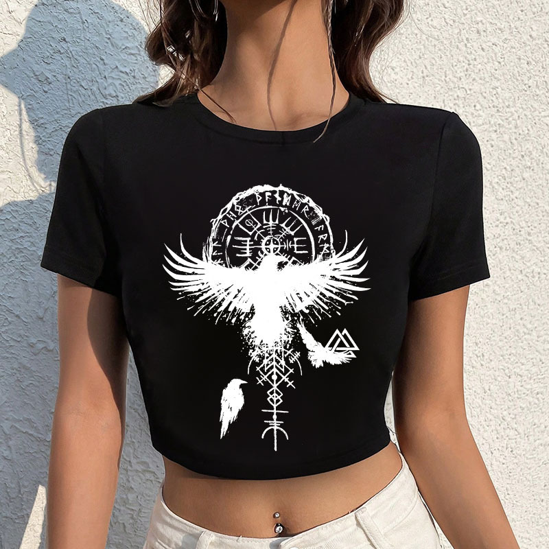 Flying Pigeon With Clock Peace And Love Print Women's Cropped T-shirt