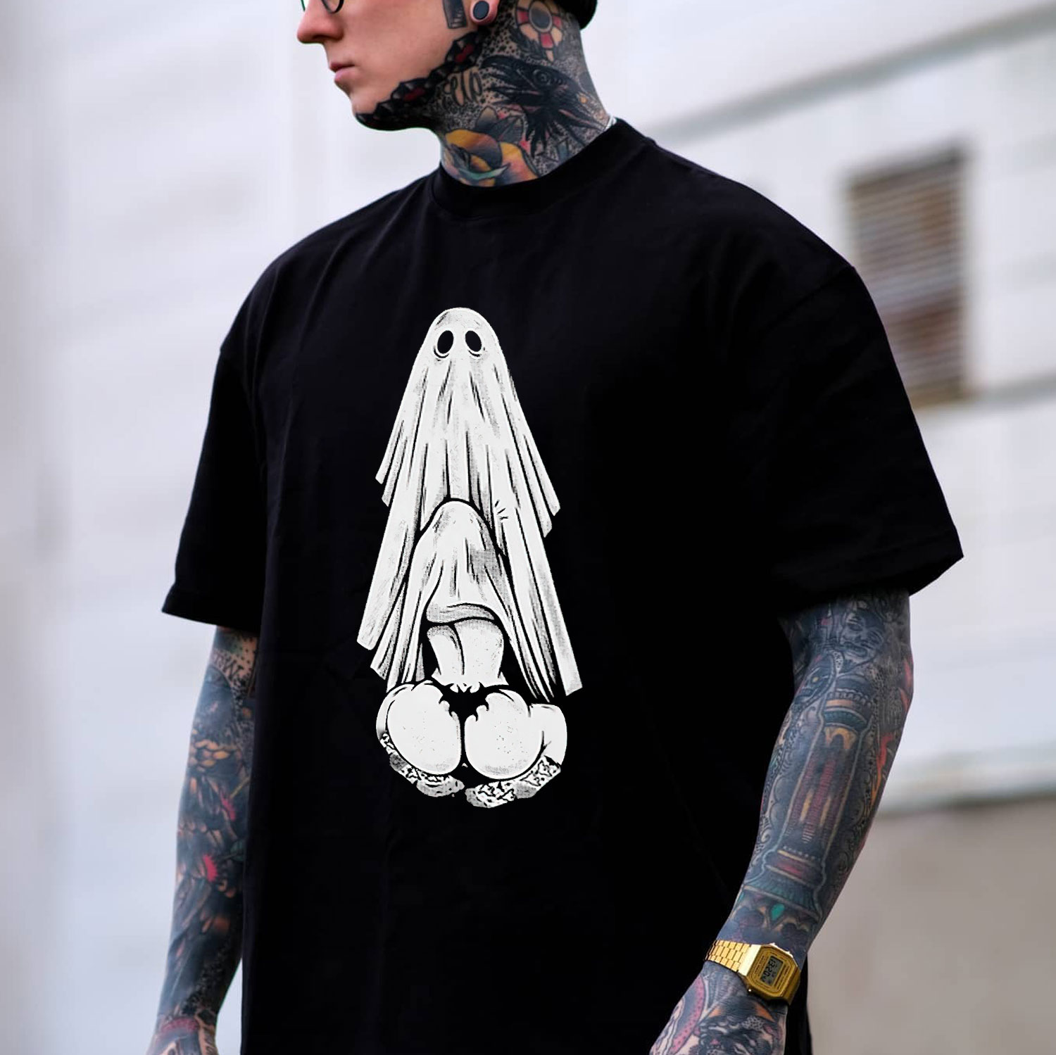 Oral Sex with Ghost Dirty Love Casual Black Print T-shirt