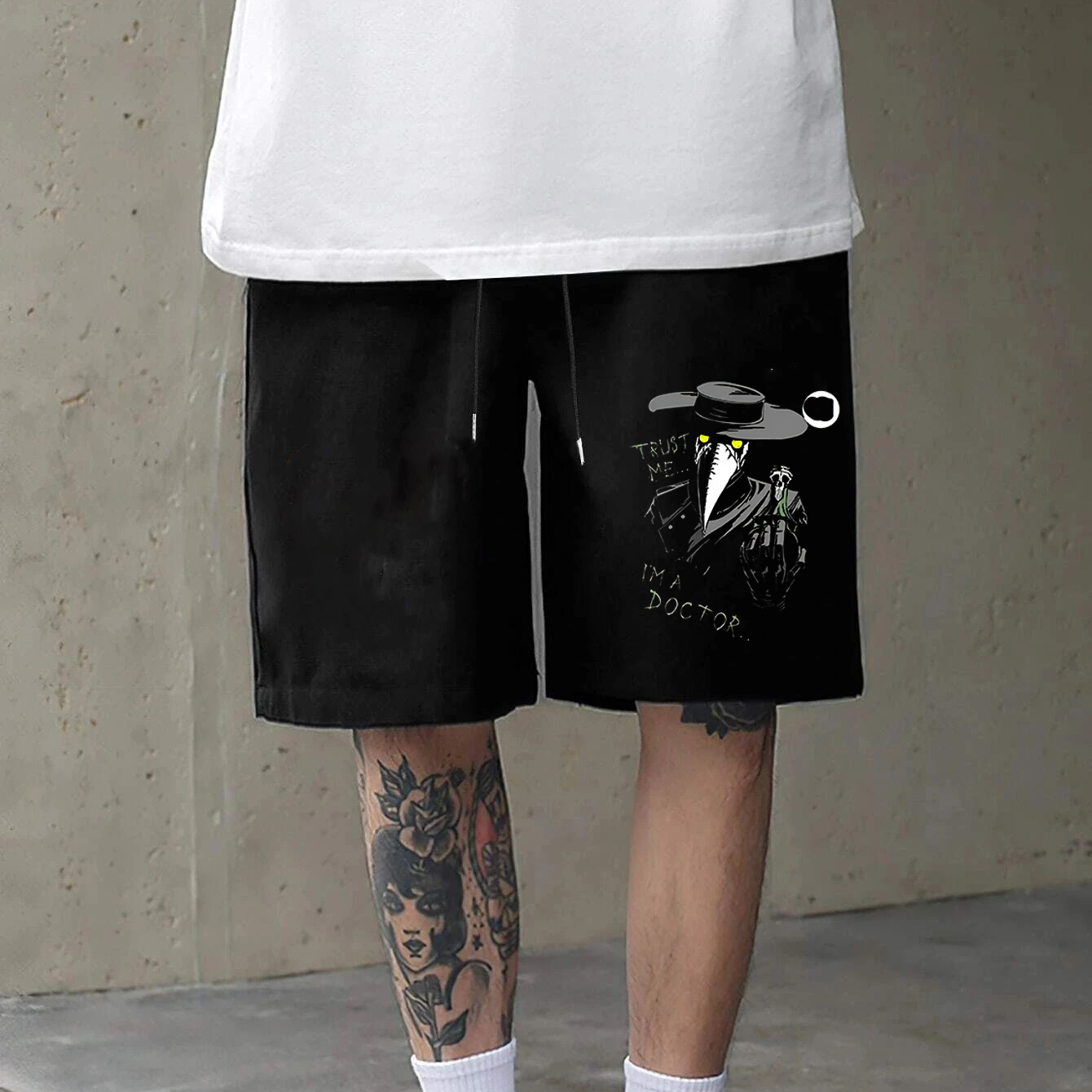 TRUST ME I'M A DOCTOR Crow Mask Black Print Shorts