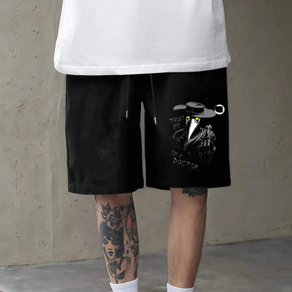 TRUST ME I'M A DOCTOR Crow Mask Black Print Shorts