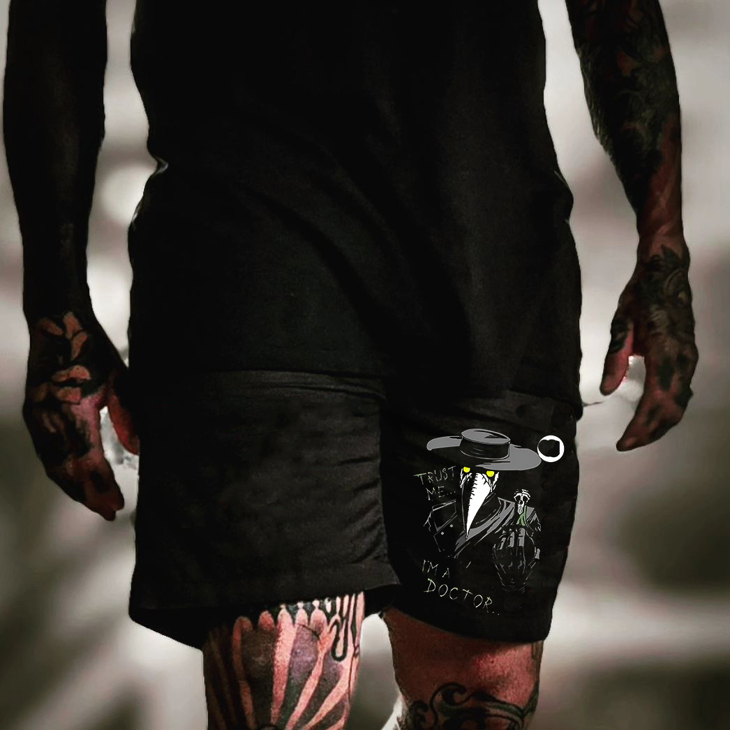 TRUST ME I'M A DOCTOR Crow Mask Black Print Shorts