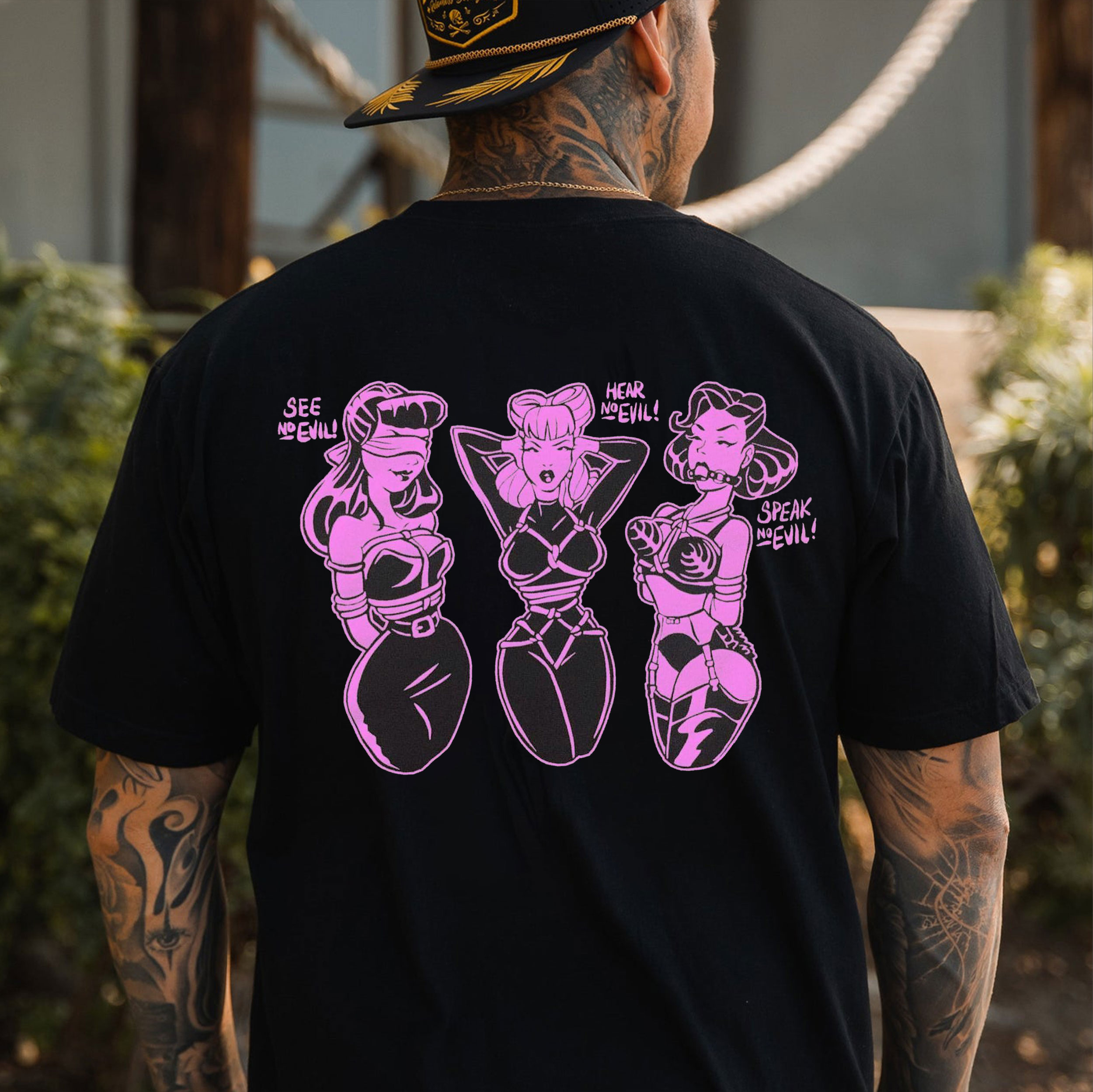 SEE NO Letter Sexy Ladies Graphic Black Print T-shirt