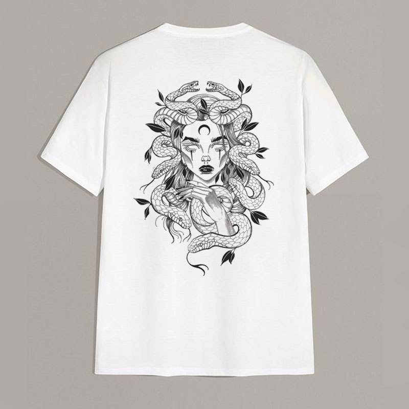 Dead Gild with Snakes Around Her Graphic Casual White Print T-shirt