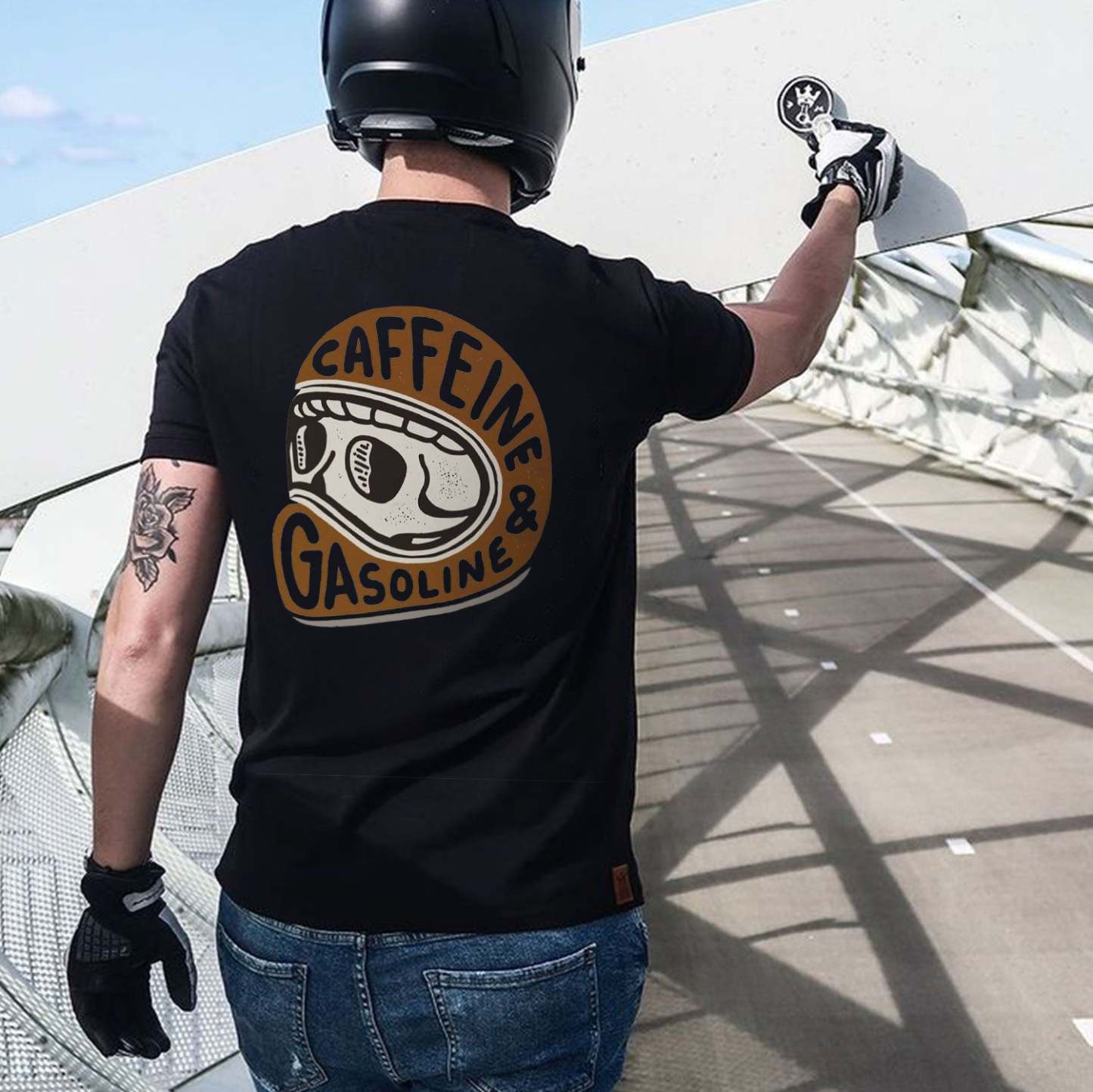 Modern Orange Caffeine & Gasoline Black Print T-shirt