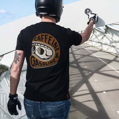 Modern Orange Caffeine & Gasoline Black Print T-shirt