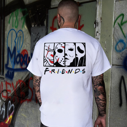 FRIENDS Clown and Grim Reaper Horrifying Casual White Print T-shirt