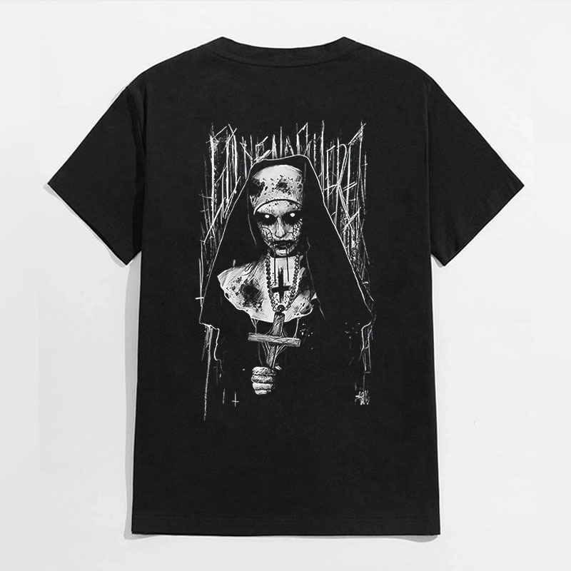Horrific Nun Bad Religion Dark Style Black Print T-shirt