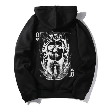 Skeleton Queen Poker Black Print Hoodie
