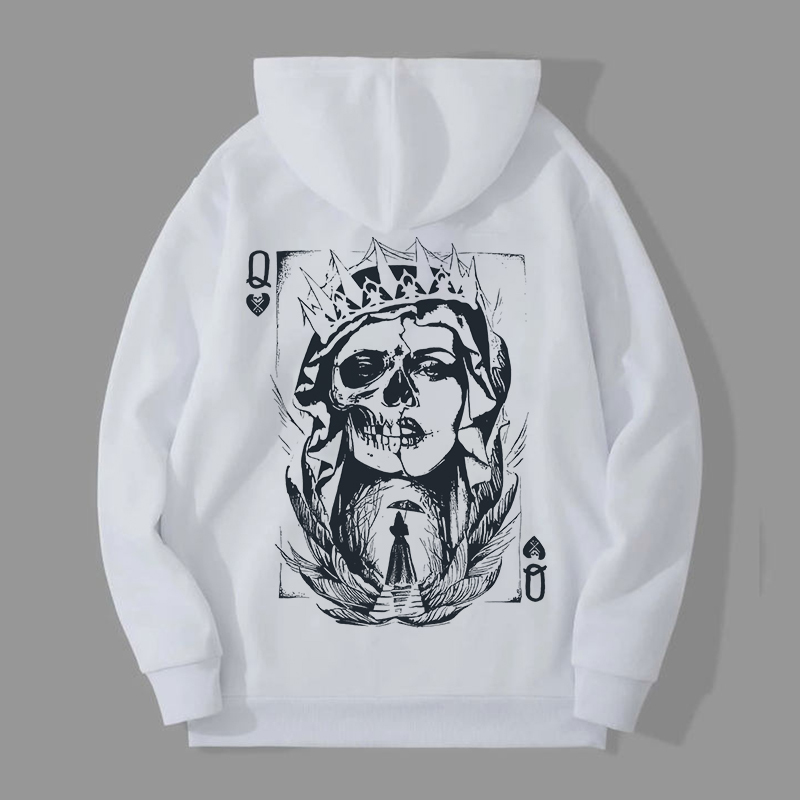 Skeleton Queen Poker Black Print Hoodie