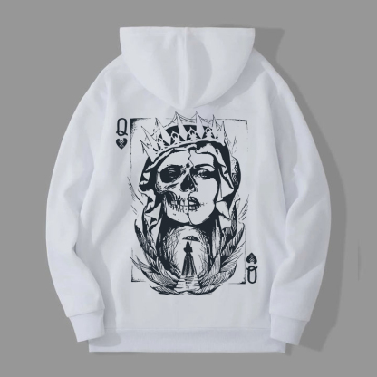Skeleton Queen Poker Black Print Hoodie