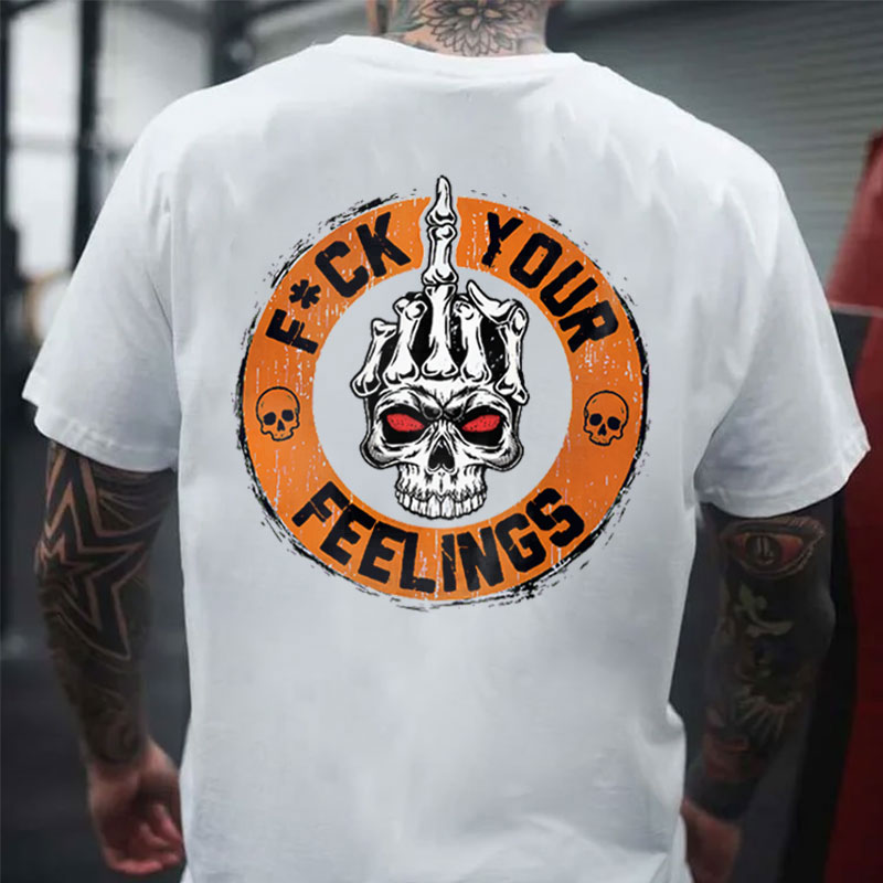 FUCK YOUR FEELINGS Skull Bone Hand Print Men's T-shirt