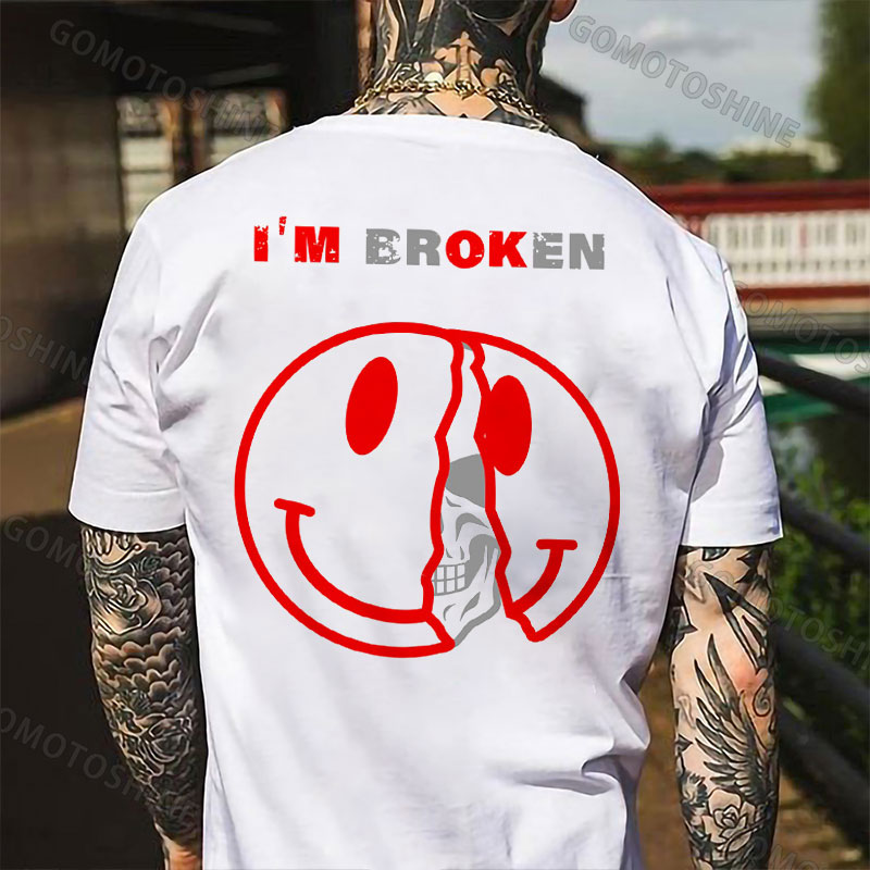 I'M BROKEN Broken Emoji&Skull Print Men's T-Shirt