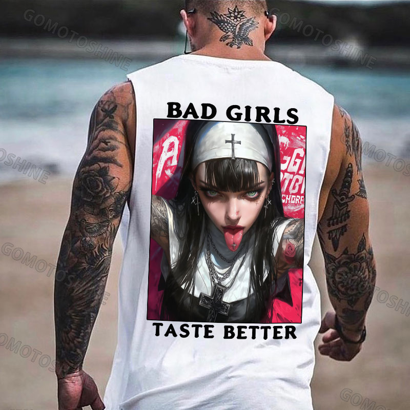 BAD GIRLS Taste Better Dirty Tattooed Nun Print Men's Vest