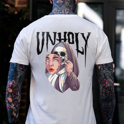 UNHOLY Human Skin Mask Skeleton Black Print T-shirt