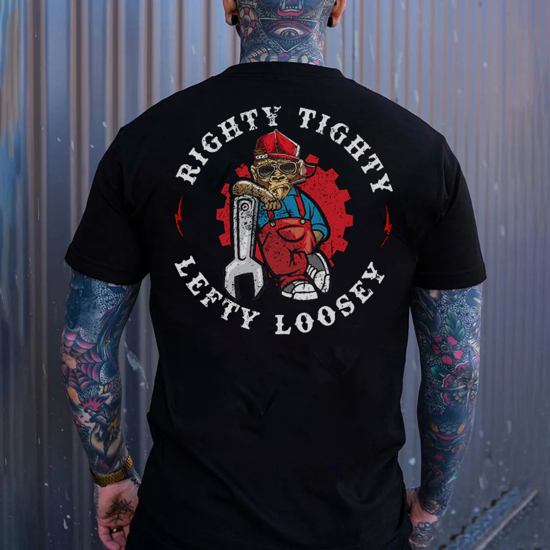 RIGHTY TIGHTY LEFTY LOOSEY Chimpanzee With Wrench Print Men's T-Shirt