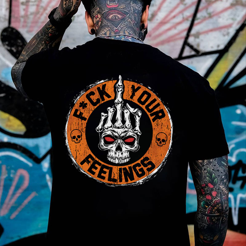 FUCK YOUR FEELINGS Skull Bone Hand Print Men's T-shirt