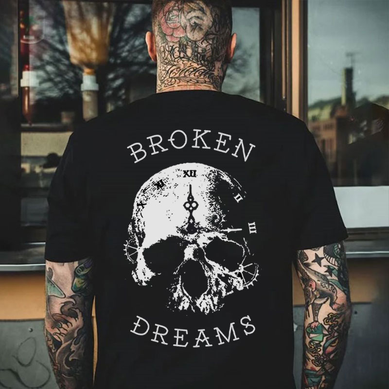 BROKEN DREAMS Skull Clock Print Men's T-shirt