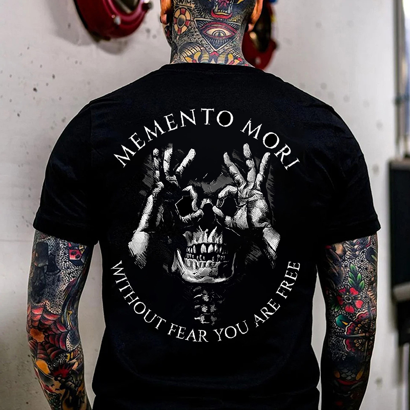 MEMENTO MORI WITHOUT FEAR YOU ARE FREE Skull With OK Print Men's T-shirt