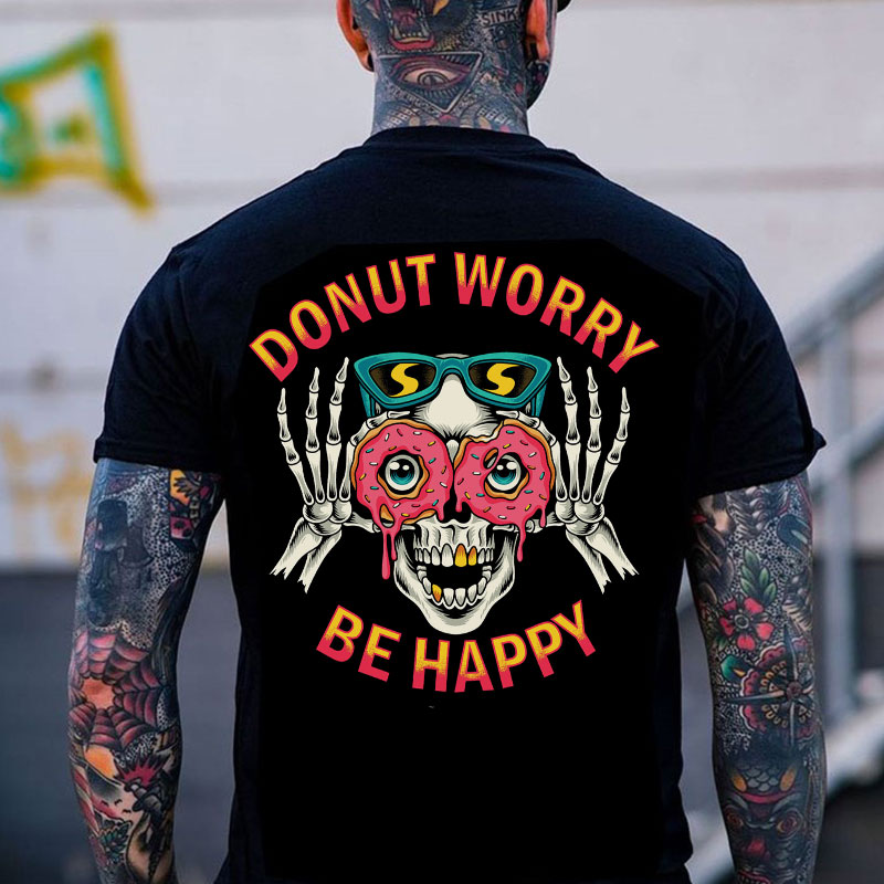 DONUT WORRY BE HAPPY Skeleton&Donut Print Men's T-Shirt