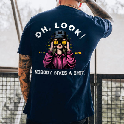 OH LOOK NOBODY GIVES A SHIT Blonde With Telescope Print Men's T-shirt