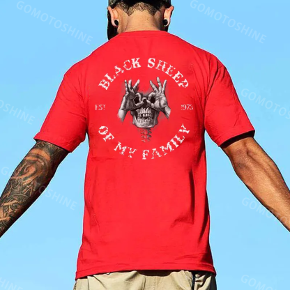 BLACK SHEEP OF MY FAMILY Skull Black Print T-Shirt Image - 11