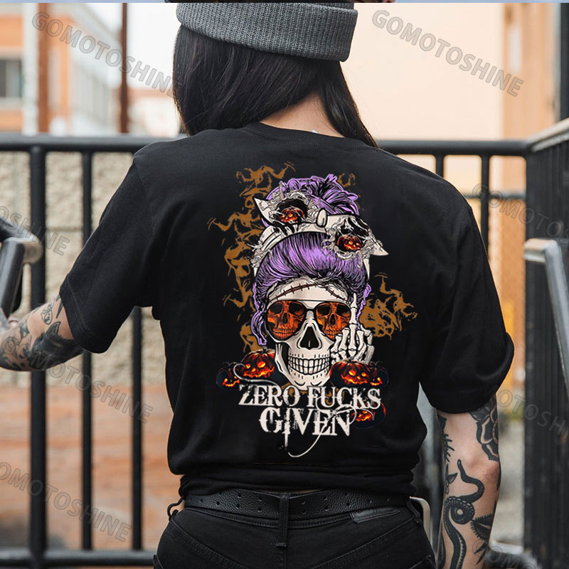 ZERO FUCKS GIVEN Halloween Skeleton Print Women's T-shirt