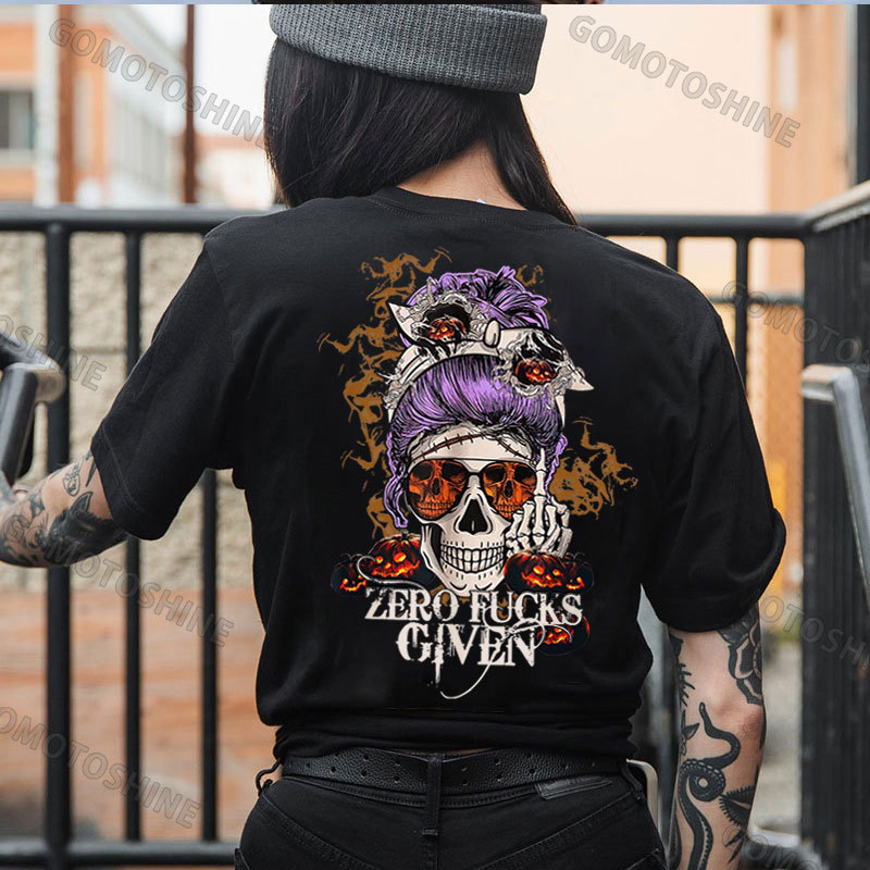 ZERO FUCKS GIVEN Halloween Skeleton Print Women's T-shirt