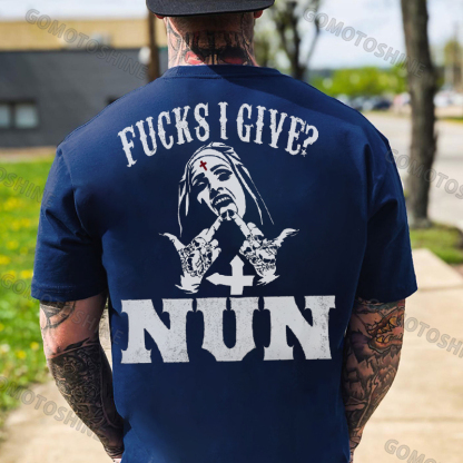 FUCKS I GIVE Uninhibited Nun Graphic Black Print T-shirt