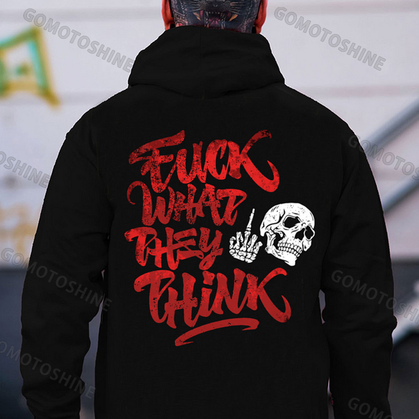 FUCK WHAT THEY THINK Bone Hand&Skull Print Men's Hoodie