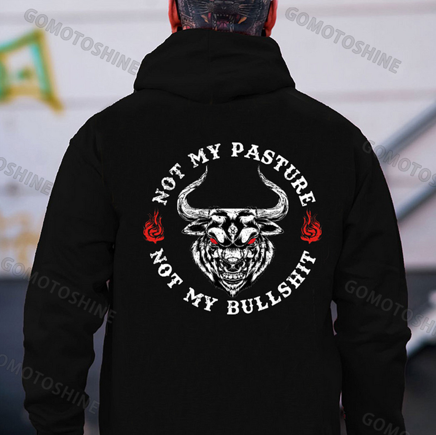 NOT MY PASTURE NOT MY BULLSHIT Bull Print Men's Hoodie