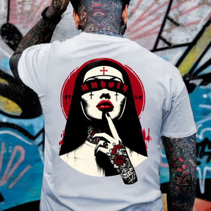 UNHOLY Sexy Tattooed Nun Print Men's T-Shirt